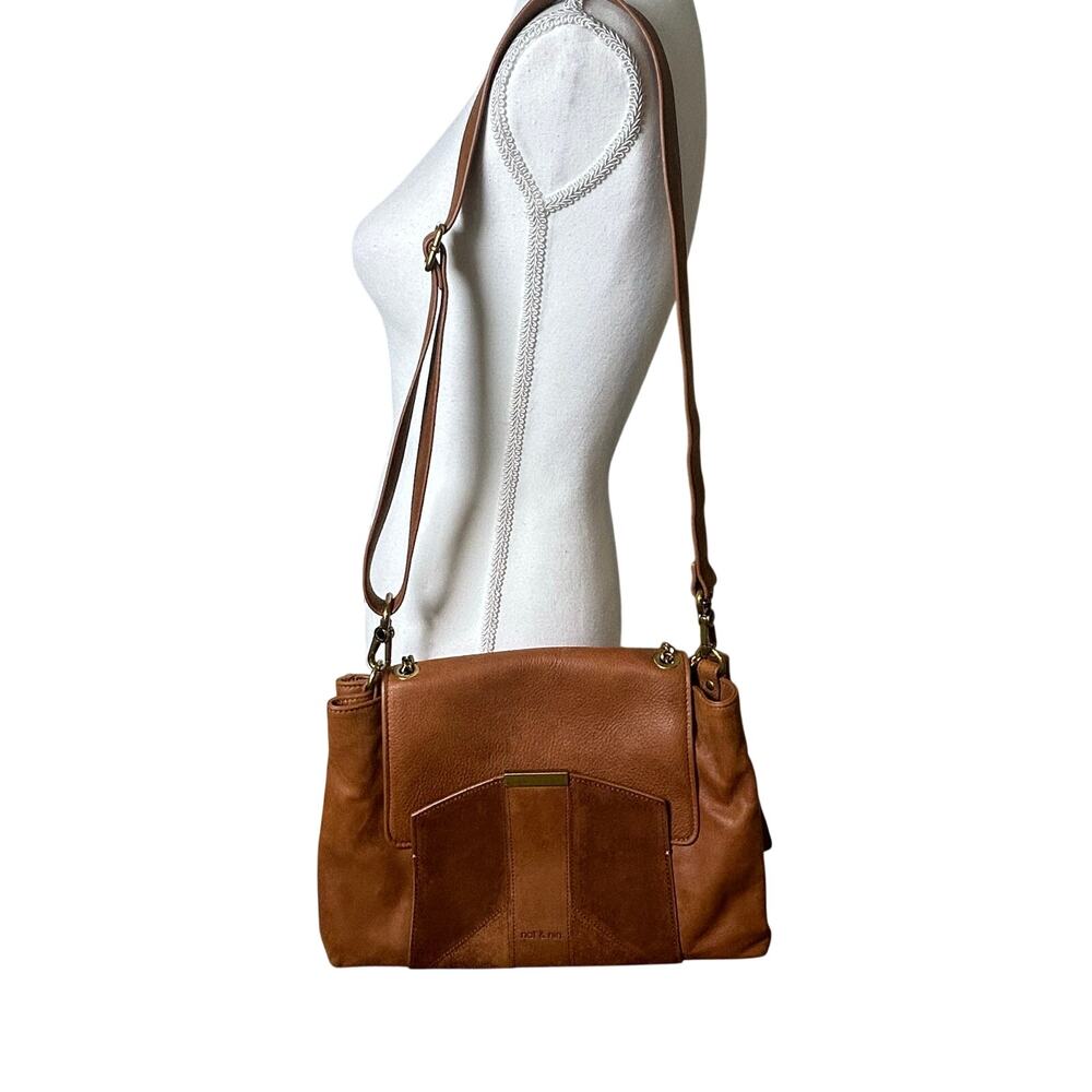 nat & nin brown 100% cow hide leather front flap cross body shoulder purse